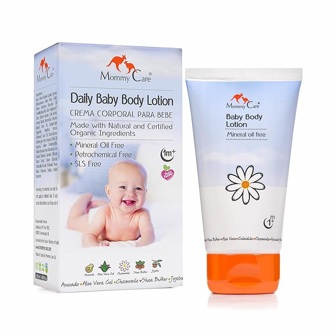 Mommy Care Organic Baby Body Lotion Organic Skin Cream for Babies Natural Moisturizing and Soothing Formula Great for Normal, Dry and Sensitive Skin with Calendula, Aloe Vera 120 ml/ 4.06 oz
