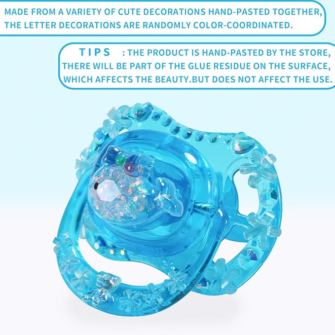 CutiePlusU Adult Sized Pacifier Dummy for Adult DIY Handmade-Small Whale Crystal Blue