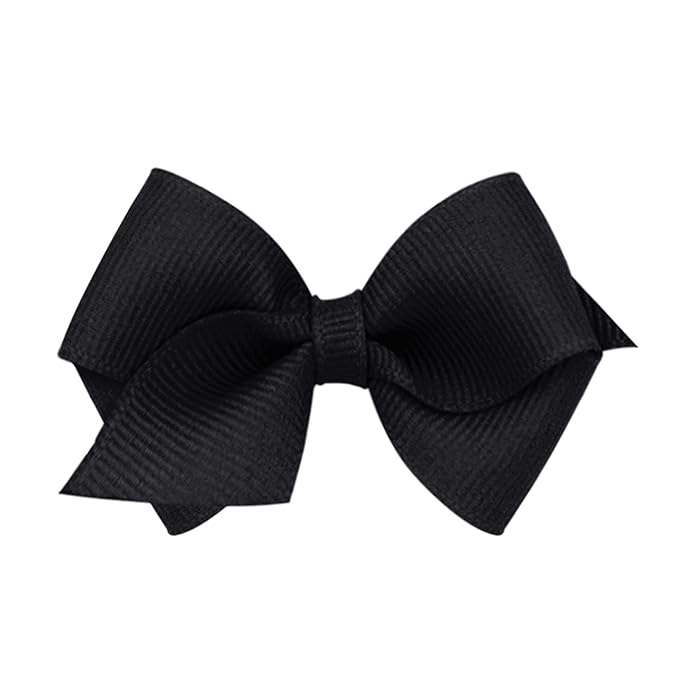 Wee Ones Girls' Classic Grosgrain Hair Bows with Plain Wrap Center, No-Slip Hair Clip, Handmade, Black, Wee