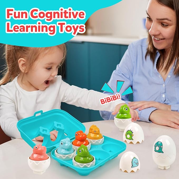 Dinosaur Easter Egg Toys for Toddlers 1-3,Montessori Geometric Eggs Sensory Educational Learning Fine Motor Puzzle Matching GamesEaster Basket Stuffers Gifts for Kids Boys Girls