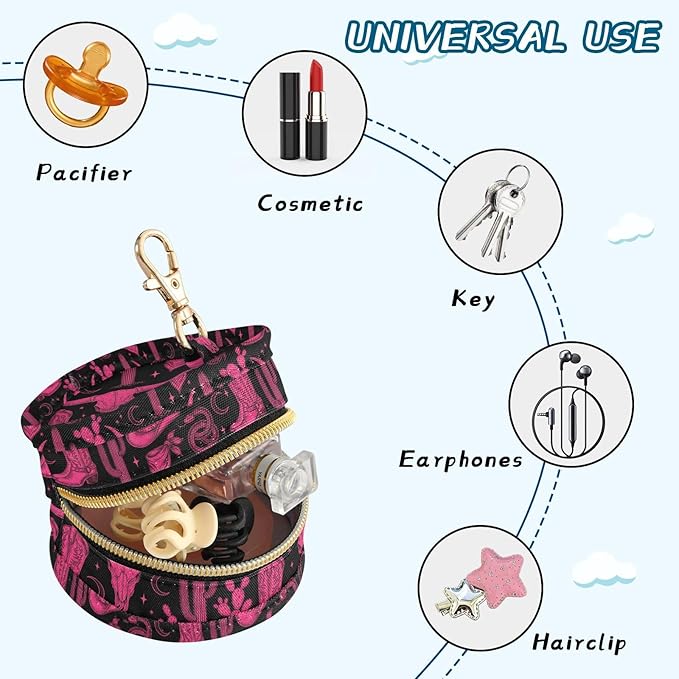 Western Cactus Boot Black Print Pacifier Holder Case for Diaper Bag Portable Travel Pacifier Storage Case with Clip Newborn Baby Pouch for Baby Boys Girls Purse Outdoor
