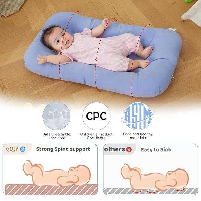 Baby Lounger for Newborn, Bionic Design Baby Lounger, Soft Organic Cotton Breathable Lounger for Infants 0-18 Months (Blue)
