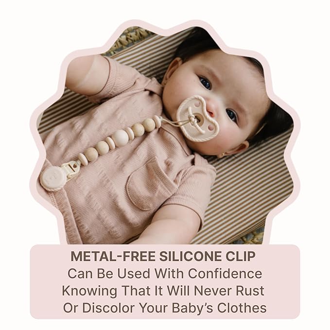 Silicone Pacifier Clip – Metal-Free Design, Lightweight Pacifier Holder for Everyday Use – Beige - Mila & Lulu