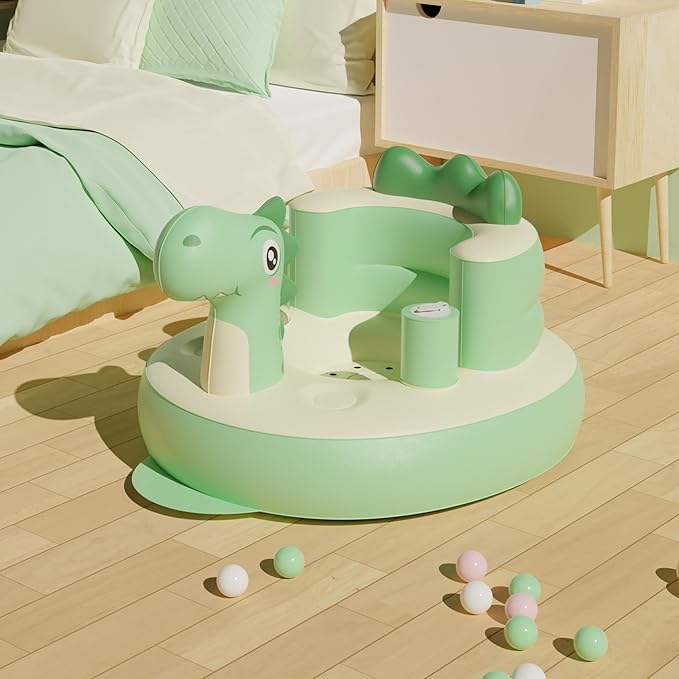 Baby Seat Inflatable Infant Floor Seat Toddler Chair Support Sitting Up Built in Air Pump with Tinkling Bells for 5-36 Months Home and Travel (Green)