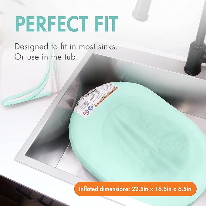 Boon Puff Inflatable Baby Bather - Infant Bathtub Includes Microfleece Cover and Contoured Sides – Inflatable Baby Bathtub for Newborns and Infants