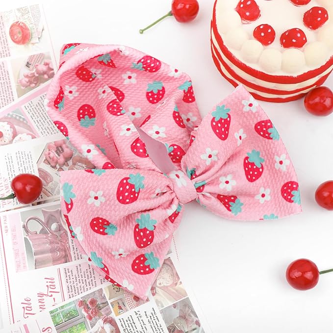YanJie 7’’ Strawberry Baby Bow for Girl Pink Headbands for Newborn Infant Toddlers Summer Outfits for Baby Girls Daisy Hair Accessories Hair Bows