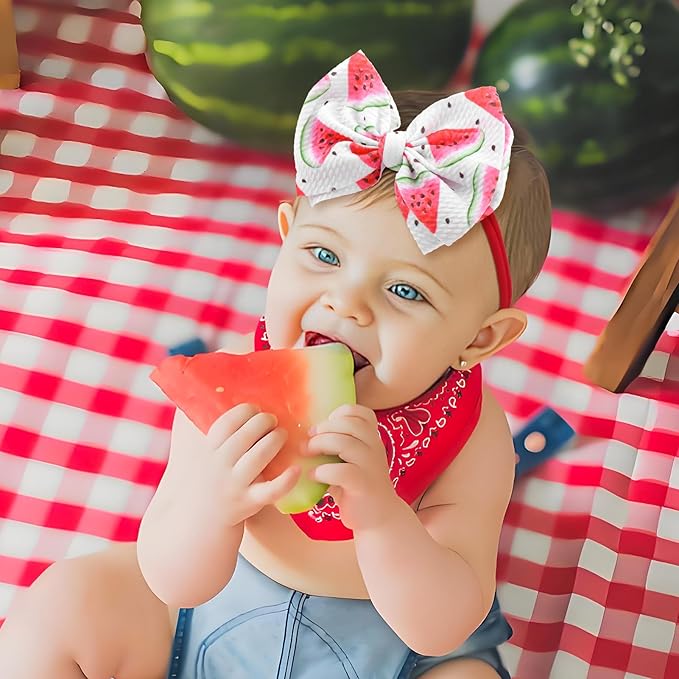 3 Pcs Baby Girl Headbands Summer Outfits 4.5’’ Fruit Hair Bows Watermelon Hair Accessories for Newborn Infant Toddler Girls Clothes