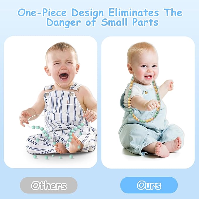 Teething Necklace for Baby - Integrated Safety Design for Toddler, Sensory Chew Necklace for Kids, Boys, Girls with Autism, ADHD, Fidget - Nursing Breastfeeding Necklace for Mom