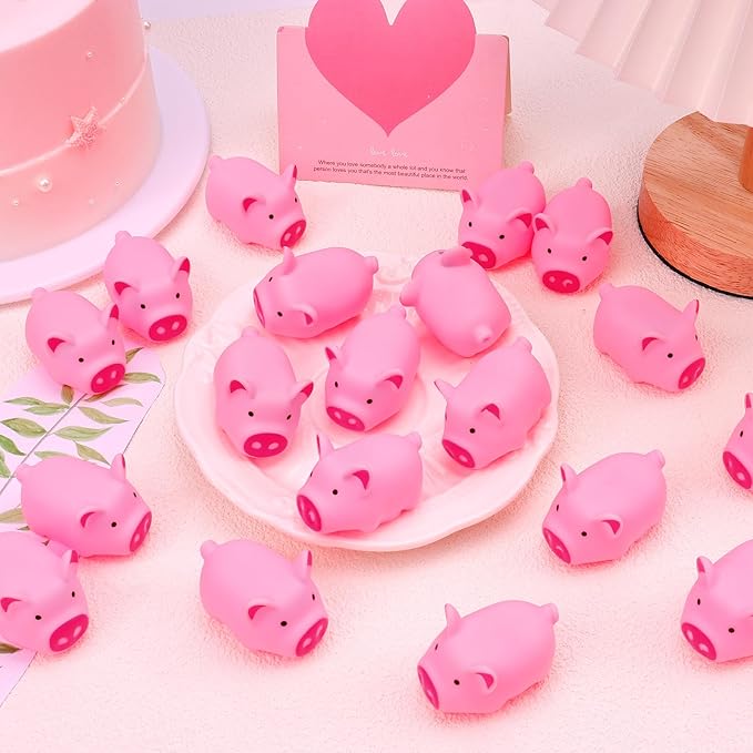 25PCS Mini Pink Squeaky Pigs, Floating Squeaky Bath Props for Shower Birthday Party Favors, Tiny Cute Rubber Pigs for Party Decorations, Prizes Supplies