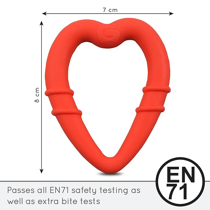 Gummee Heart-Shaped Silicone Baby Teether Teething Ring BPA Phthalate Free Non Toxic Toy 3 Months+ Red