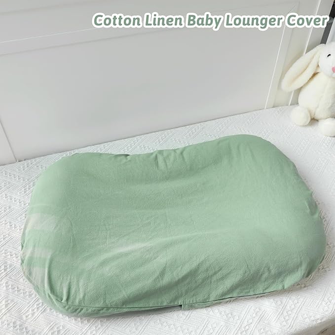 SWESEN Baby Lounger Cover, Breathable Newborn Lounger Cover, Cotton Linen Lounger Slipcover for Baby Girls and Boys, Cover Only, Green