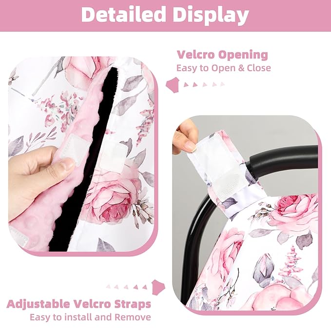 Car Seat Cover Baby, Infant Car Seat Insert, Peekaboo Opening Carseat Covers Baby, Universal Car Seat Canopy Cover & Nursing Cover, 360° Full Coverage Sun & Wind Protector, Floral