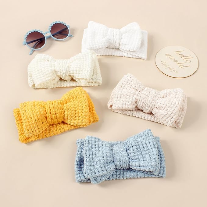 JIAHANG Baby Bows Waffle Turban Knotted Head Wraps, Hair Bow Headbands Stretchy Hair bands for Newborn Infant Toddlers Girls