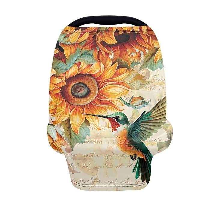 Forchrinse Hummingbird Sunflower Nursing Cover Breastfeeding Scarf Baby Car Seat Cover for Boys Girls Infant Carseat Canopy Multi-Use