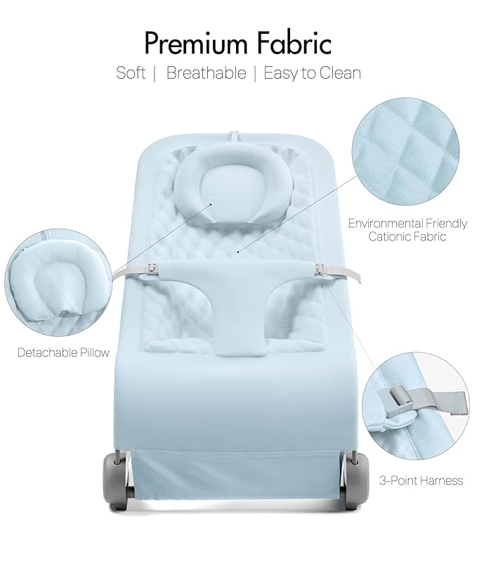 Fodoss Baby Bouncer, Portable Bouncer Seat for Babies, Portable Bedside Bassinet with Wheels-Blue