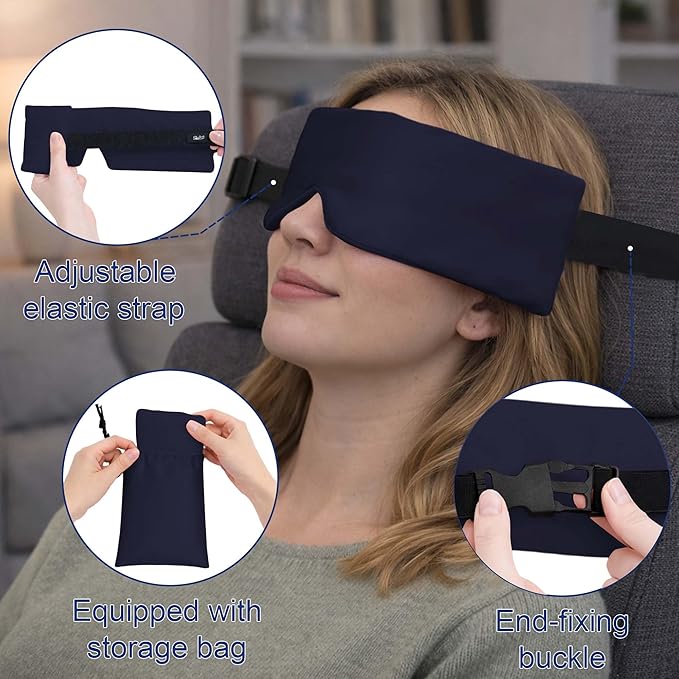 SPRING SEAON Airplane Head Strap for Sleeping, Double-Sided Airplane Eye Mask Head Holder, Adjustable Seat Sleeper Support for Plane, Car & Office Chair, Contoured Nose-Friendly Design，Pouch Included