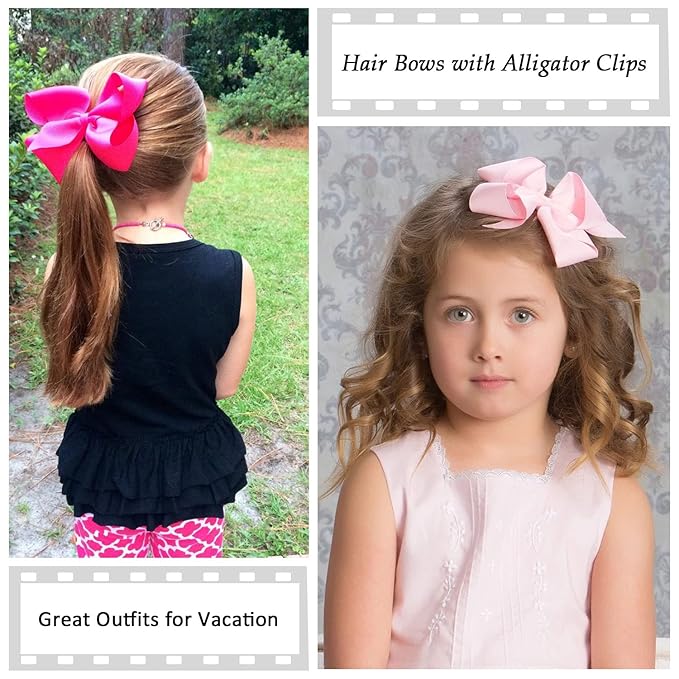 Navy Blue Hair Bow For Girls and Toddler - 6 pcs Grosgrain Alligator hair bows clips (6inch ×2, 4inch ×2, 3inch ×2)