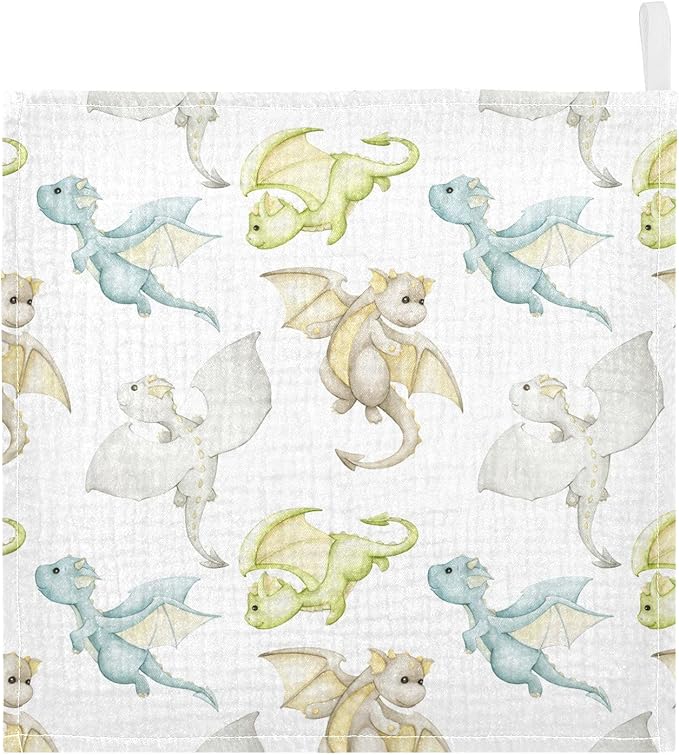 vvfelixl Baby Muslin Washcloths Watercolor Dragons Cartoon Style Baby Burp Cloths Cotton Baby Face Towel for Newborn Infants Boys Girls Soft and Absorbent 11.8 X 11.8 in, 3 Pack
