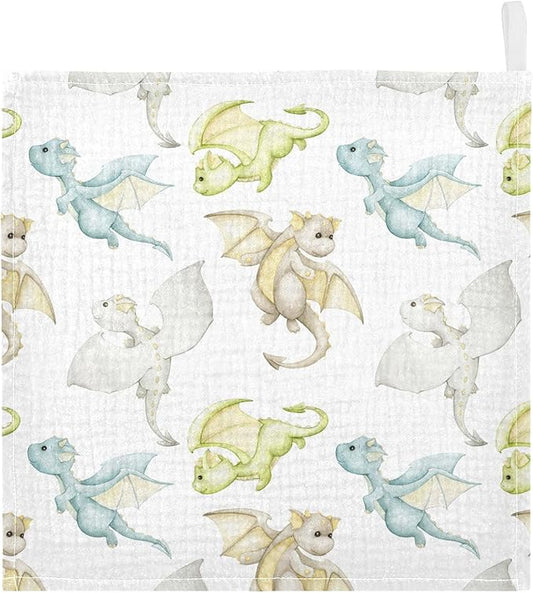 vvfelixl Watercolor Dragons Cartoon Style Baby Burp Cloths Baby Muslin Washcloths for Boys Girls Cotton Baby Face Towel for Newborn Infants Soft and Absorbent 11.8 X 11.8 in, 5 Pack