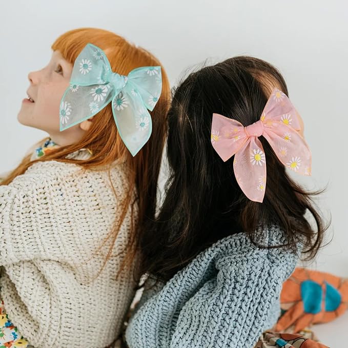 7 PCS Tulle Hair Bows for Girls, Large Daisy Hair Barrettes, Handmade Cute Wedding Hair Accessories for Baby Girls Infants Toddler Teens Women Birthday Party