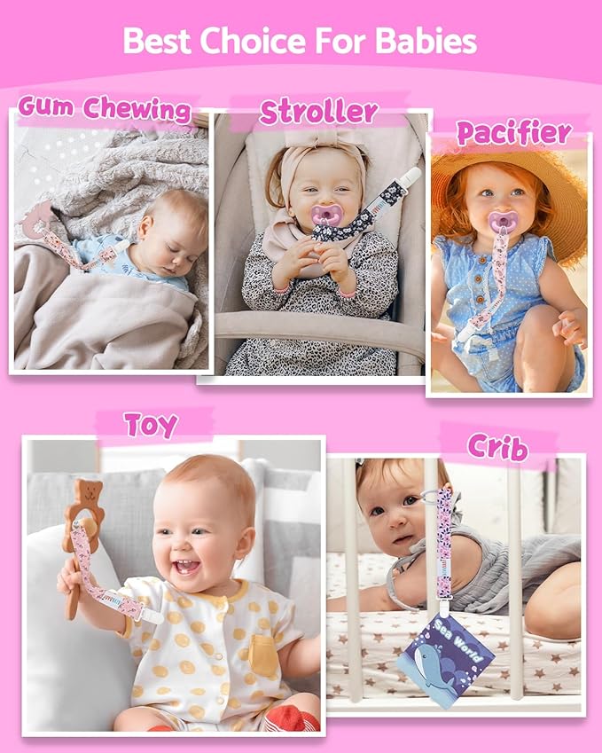 ALVABABY Pacifier Clips 8 Pack Pacifier Binky Paci Holder Leashes for Baby Teethers 8DP13