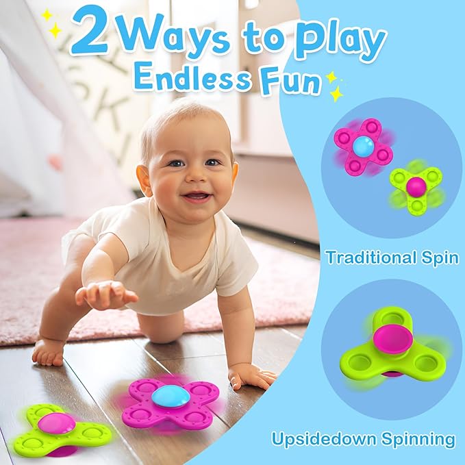 Suction Cup Spinner Bath Toys for 1 Year Old Boy Girl, 3 Pcs Spinning Bath Toys for Toddlers 1-3