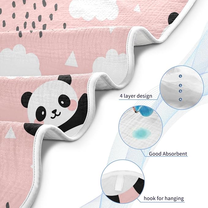 Pink Panda Baby Boys Girls Bath Towel Cute Cat Bear Hooded Towels Newborn Toddlers Organic Cotton Washcloths Shower Beach Towel 35 x 35 Inch