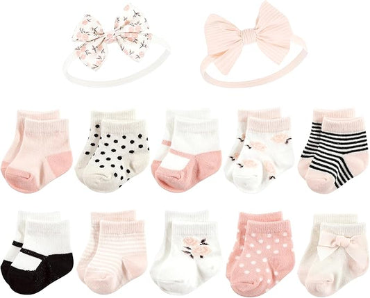 Hudson Baby Baby Girls' Sock and Headband 12pc Set