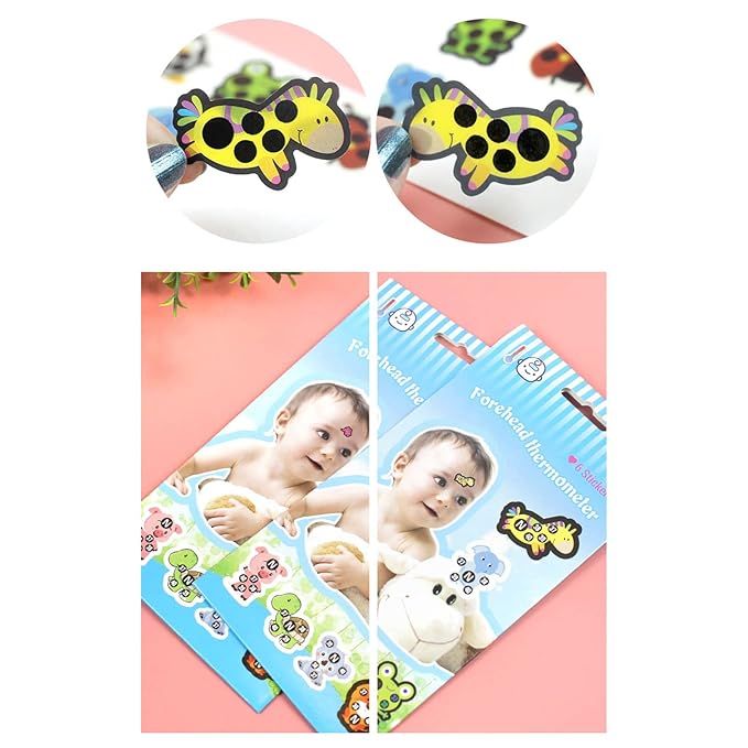 Stick-On Fever Cute Cartoon Forehead Fever Stickers Temperature Fever for Kids Baby Adults Home Supplies Fever Patches Animal Appearance Continuously Fever Temperature Monitoring