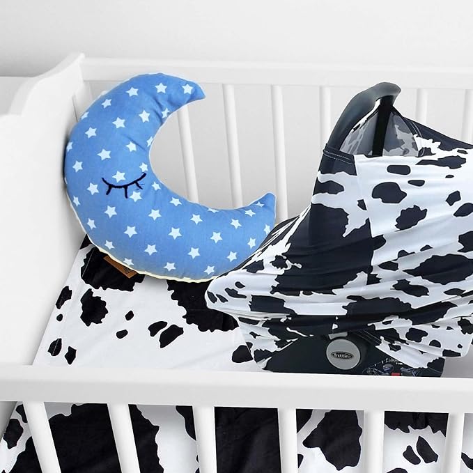 Dear Baby Gear Car Seat Cover for Boys & Girls - Baby Carseat Canopy w/Snap Opening - Infant Seat Cover - Stroller & Nursing Covers - Newborn Carrier Canopy- 28x27x0.25" (Holstein Cow Stretch Fit)