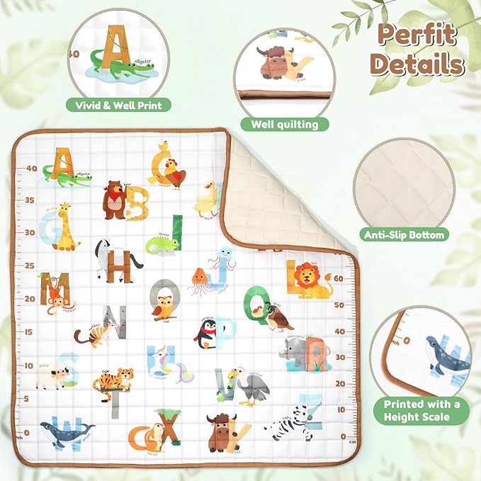 Percozzi Animal Baby Play Mat, ABC Alphabet, Words and Shapes Educational Learning & Fun, 50" X 50" Baby Playpen Mat, Animal Toddler Play Mat, Crawling Mat for Babies, Foldable Baby Play Gym Mat