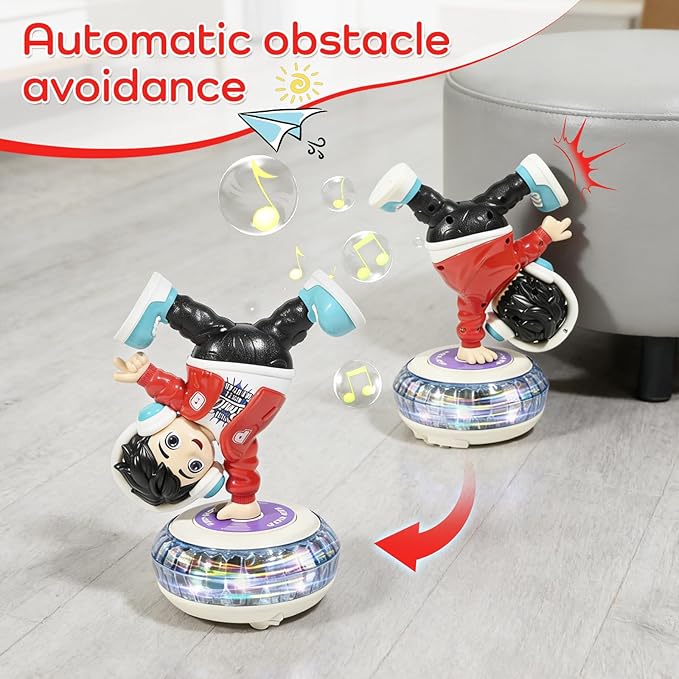 Electric Upside-Down Spinning Street Dance Figurine, Light Up Infant Toys Birthday Easter Gifts with Dynamic Music & Cool Lights
