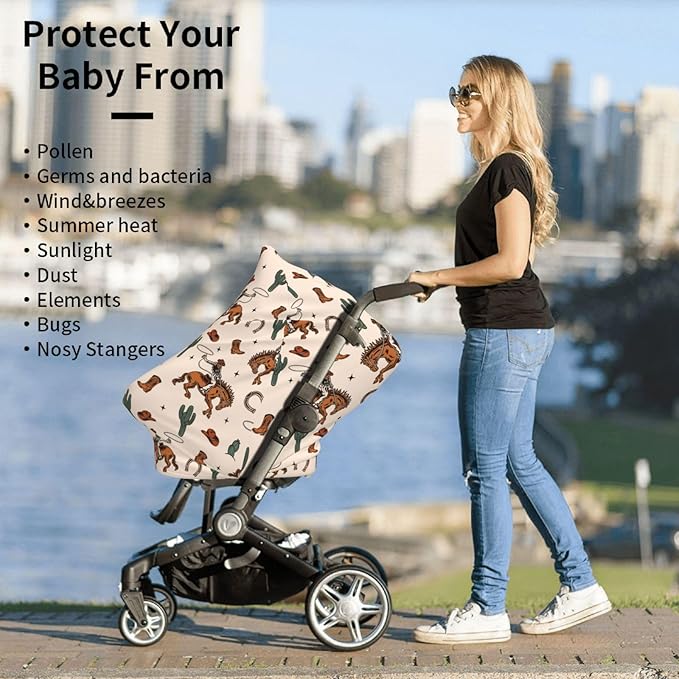 Western Car Seat Covers Baby Multi-Use Car Seat Canopy Carrier Cover, Breathable Breastfeeding Cover Western Baby Stuff Boys & Girls
