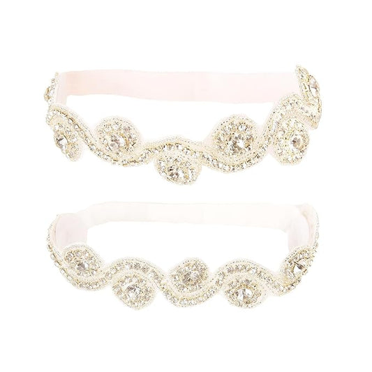 Nishine Girls White Rhinestone Flower Headband Pack Baby Christening Baptism Headband for Baby Shower Wedding Hair Accessories (S Shape-2 pcs)