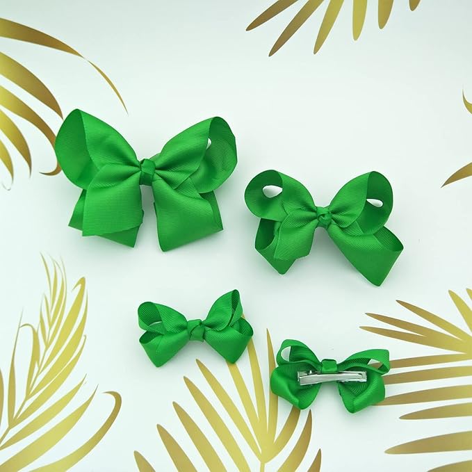 Green Bows for Girls,6PCS Hand-made Grosgrain Ribbon Hair Bows Alligator Clips Hair Accessories for Little Teen Toddler Girls Kids (Green)