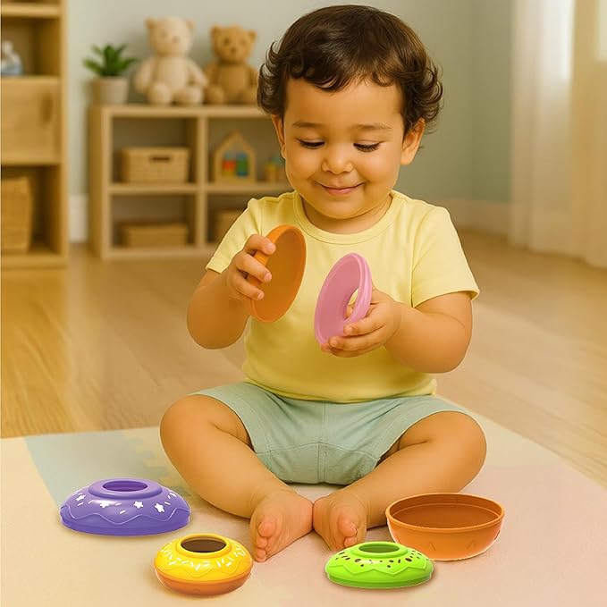 Imagimake Nesting Doughnuts | Leaps & Bounds Baby Toys for 12+ Months | Learning Toys for 1+ Year Old Toddlers and Infant | 2-in-1 Play & Learn | Montessori Baby Toy | Birthday Gifts for 1 Year Old