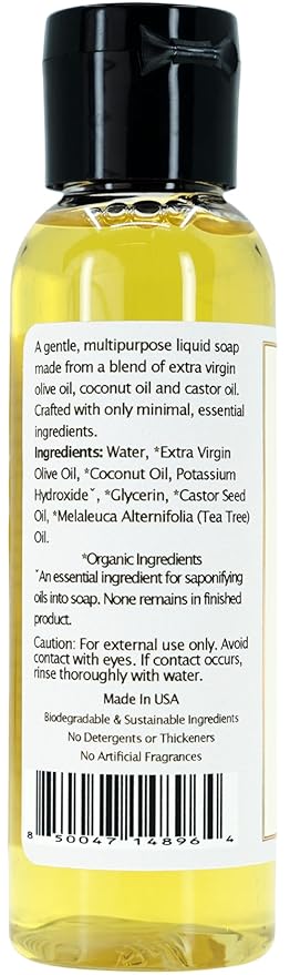 Claya Tea Tree Liquid Castile Soap – Organic Ingredients, Biodegradable, Gentle for Sensitive Skin, Versatile Uss and Travel Size (2 pack of 2 fl oz)