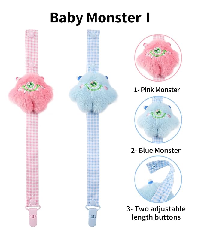 CutiePlusU Adult Pacifier Clip Adult Size Pacifier Holder Clip 4 Pack- Little Monster