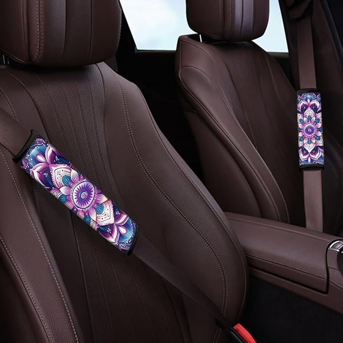 Hippie Lotus Seat Belt Cover Seatbelt Shoulder Pad Soft Comfort Seat Belt Shoulder Strap Cover Seat Belt Cushion for Kids Soft Auto Seat Belt Cover Seatbelt Shoulder Pad Cushions
