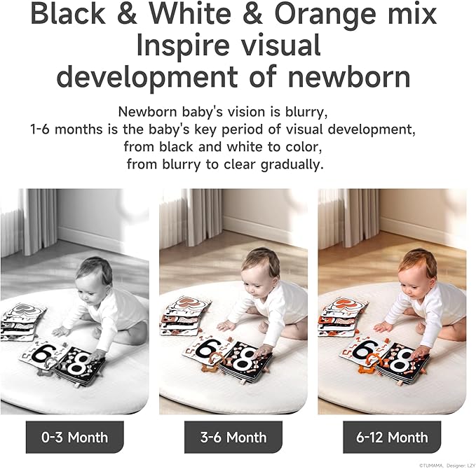 TUMAMA KIDS Hanging Toys for Baby Gym, Black and White Baby Toys, High Contrast Rattle Toy & Soft Book Set,Car Seat Toys for Babies,Early Educational Toys for Infant Babies 0 3 6 9 12 Month