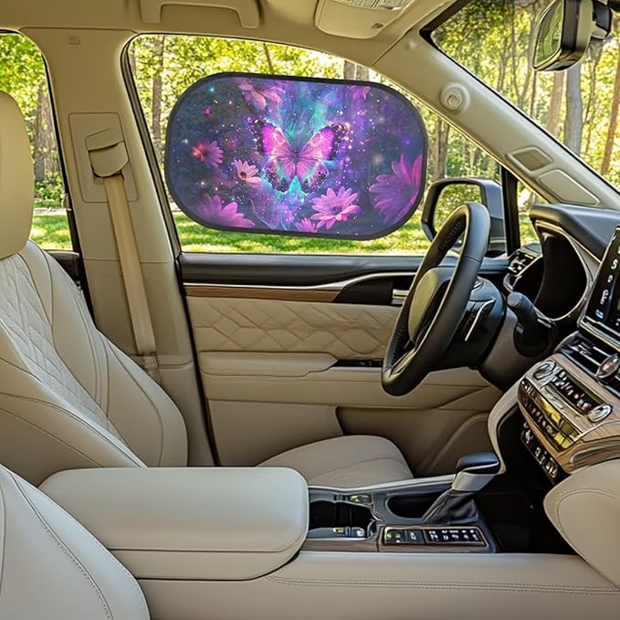 Bulopur Purple Butterfly 2 Pack Car Window Shades for Side Window UV Protection Breathable Sun Protection and Sun Shade Blocker Car Shades Back Windows Baby Cute Design