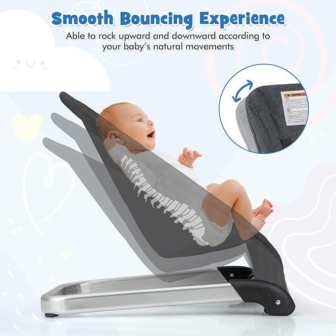 BABY JOY Baby Bouncer, Foldable Bouncer & Stationary Seat with 5-Point Safety Harness, Removable Fabric Cover, Portable Infant Bouncer Seat for Newborns Baby 0-6 Months (Dark Gray)