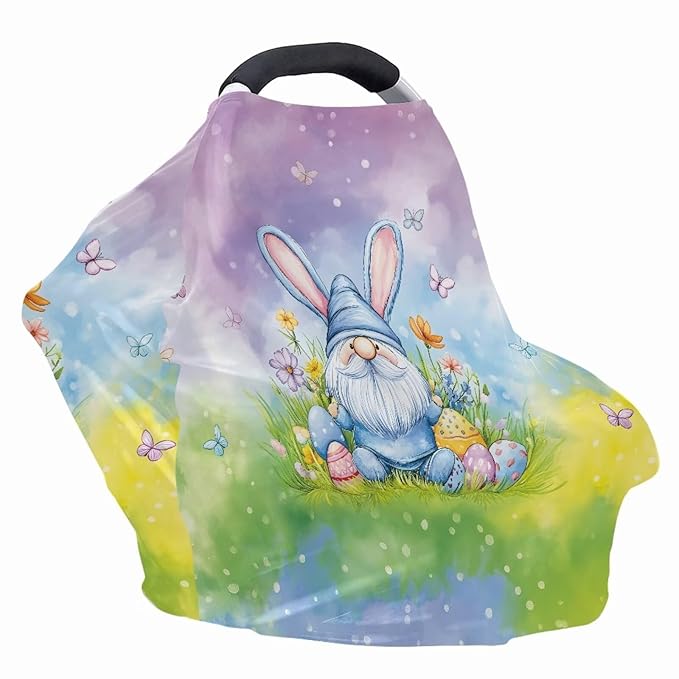 Wanyint Baby Car Seat Covers Nursing Scarf Car Seat Canopy Shopping Cart Cover and High Chair Cover Protect Babies and Breastfeeding Mothers, Gnome Easter Rabbit Ears Eggs Flower