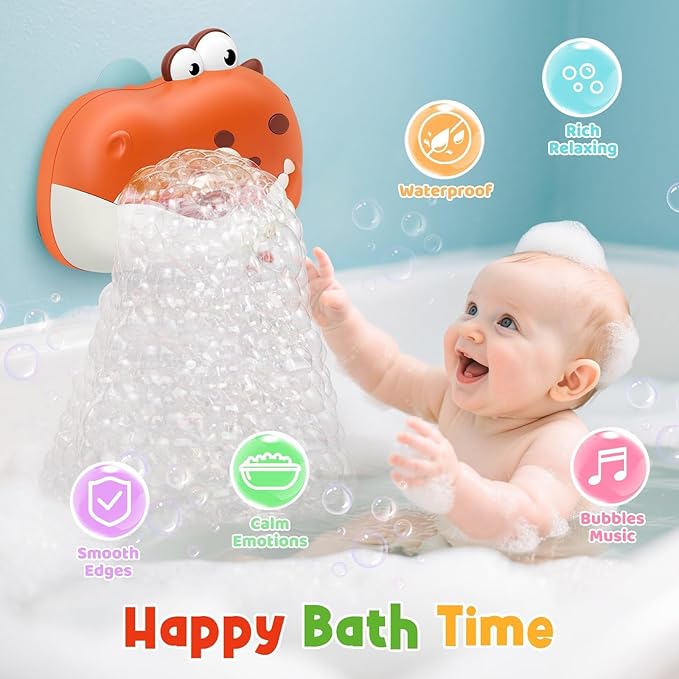 Baby Bath Toys, Rechargeable Dinosaur Bath Bubble Machine with Music, Bathtime Bathtub Toys for Toddlers Birthday Easter Gifts, Bubble Maker Toys for Kids Ages 1-3 4-8 Baby Gifts (Red)