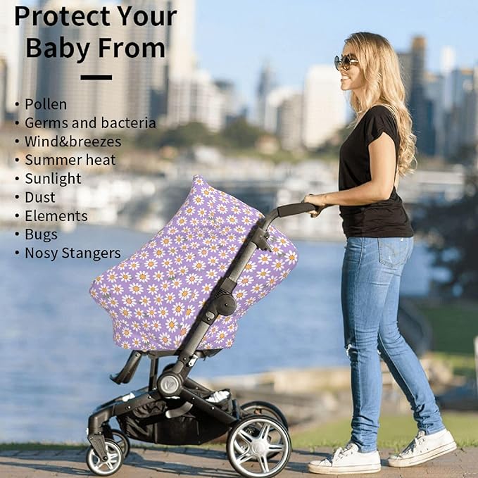 Daisy On Purple Background Baby Car Seat Covers Carseat Canopy Soft Infant Stroller Cover Nursing Breastfeeding Covers for Girls Boys Newborn