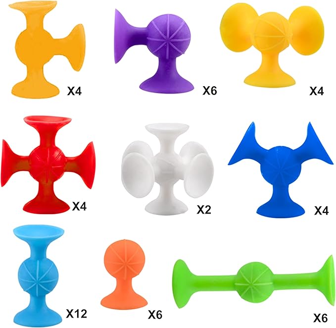 48 Piece Suction Cup Toys Construction Set, Silicone Building Blocks DIY Blocks - Sucker Toy are Fun Bath Toys, Fidget Toys for Toddlers 3-5 Old Boys and Girls