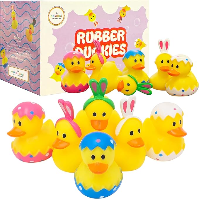 The Dreidel Company 50-Pack Easter Rubber Duck Toy Bunny Rabbit Duckies for Kids Easter Eggs, Bath Birthday Gifts Baby Showers Summer Beach and Pool Activity, 2" (50-Pack)