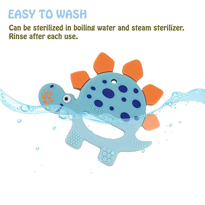 Bebe Mondo Dinosaur Baby Teething Toys 3–6 6–12 Months, Teethers for Babies 0–3–6–12 Months for Teething Relief, Baby Gift, Baby Teether Toys, Silicone Sensory Toys, Soft-Textured Infant Toys