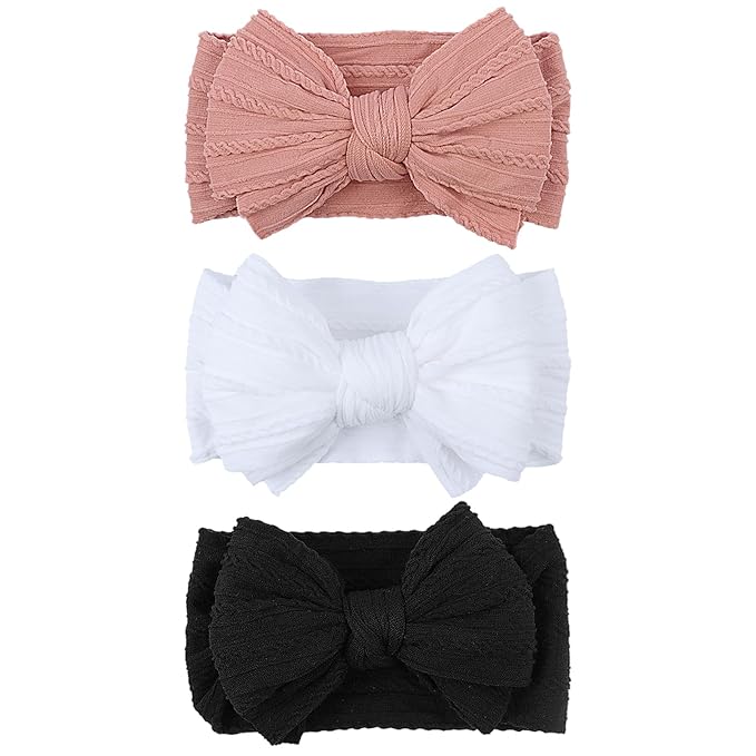 LemonSpace Handmade Baby Girls Headbands Soft Stretchy Nylon Hair Bands Hair Accessories with Bows for Newborn Baby Girls Infant Toddlers Kids (Blush pink)