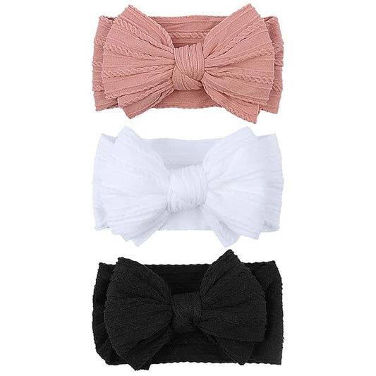 LemonSpace Handmade Baby Girls Headbands Soft Stretchy Nylon Hair Bands Hair Accessories with Bows for Newborn Baby Girls Infant Toddlers Kids (Blush pink)